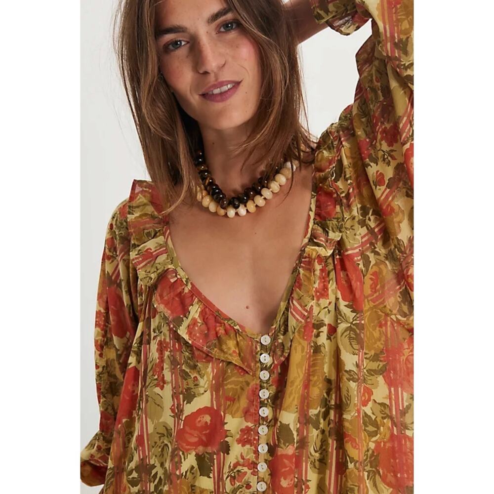 Free People Garden Wonders Maxi Dress Retro 70s Bohemian Floral Size XL - Picture 2 of 14